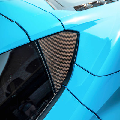 RSC Carbon Fiber B Pillar Trim Piece on Rapid Blue Corvette 