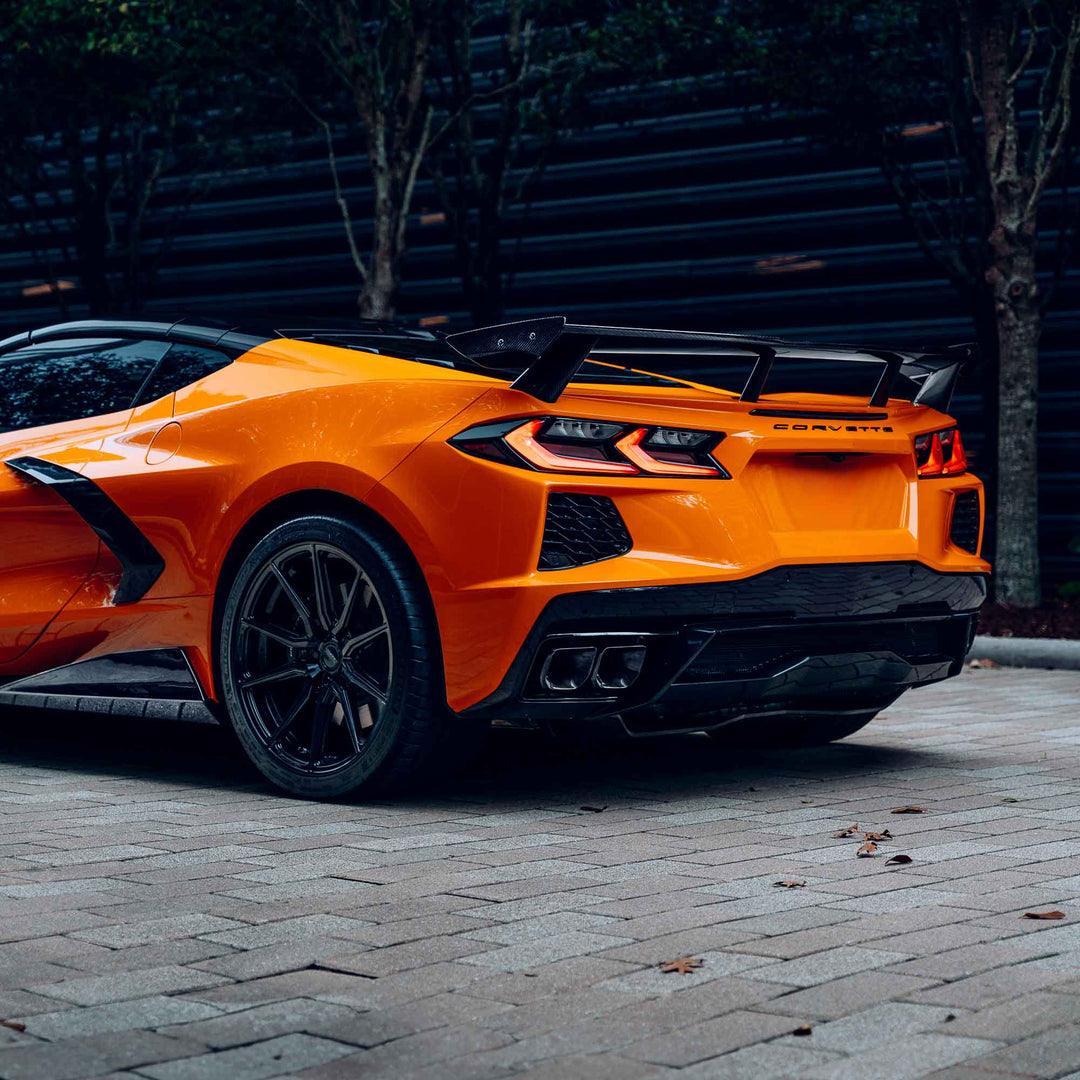 Corvette 5VM Side Skirts and Carbon Fiber High Wing Spoiler for C8 Corvette