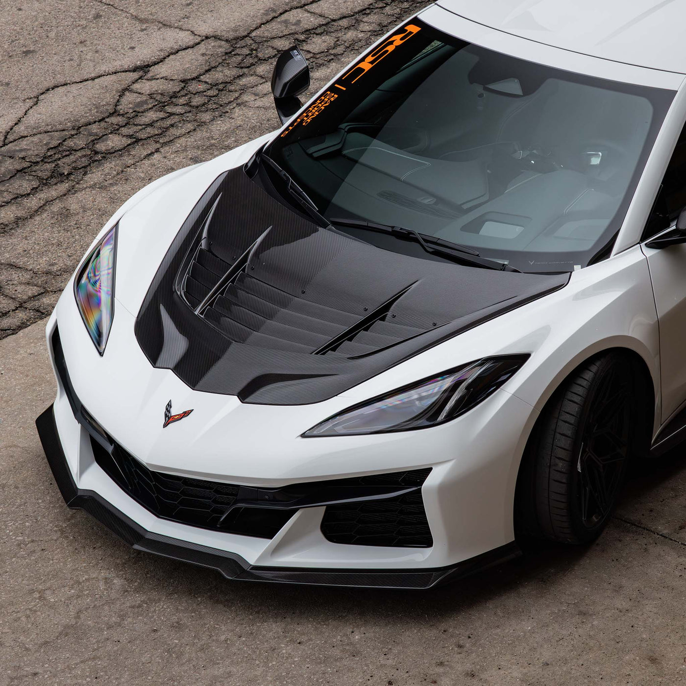 RSC ZR1.2 carbon fiber hood detail showing removable center panels and heat extraction system