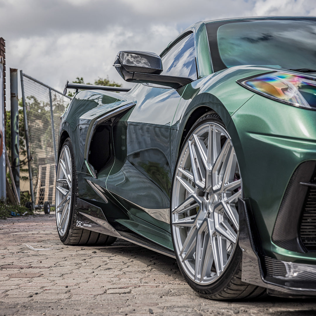 ST Carbon Fiber Side Skirts Close Up Shot on C8 Corvette Stingray