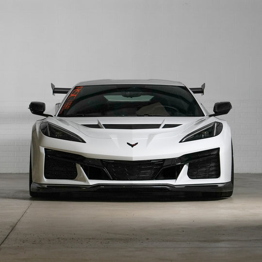 Carbon fiber hood painted installed on Chevrolet Corvette C8 front top