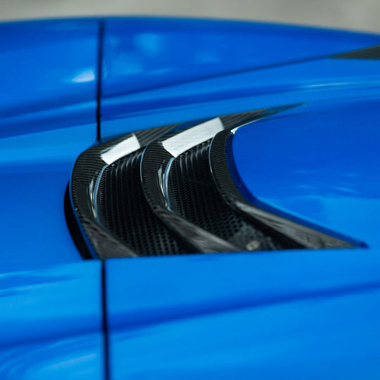up close Convertible Corvette C8 with RSC Carbon Fiber Rear Hatch Vent  