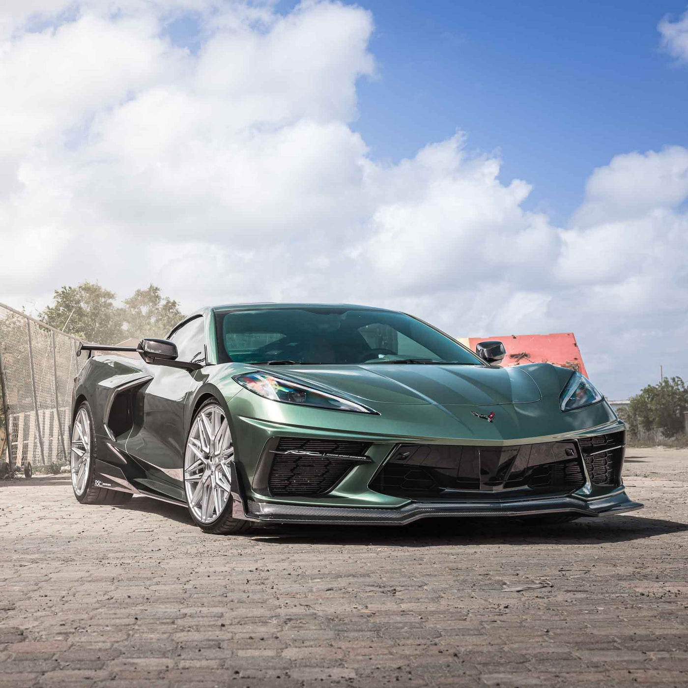 Front view of the ST Carbon Fiber Front Splitter for Corvette C8