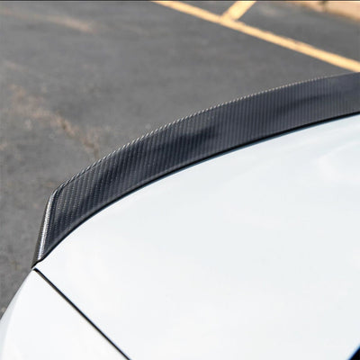 Close up of BMW G80 M3 RSC Carbon Fiber Rear Spoiler 