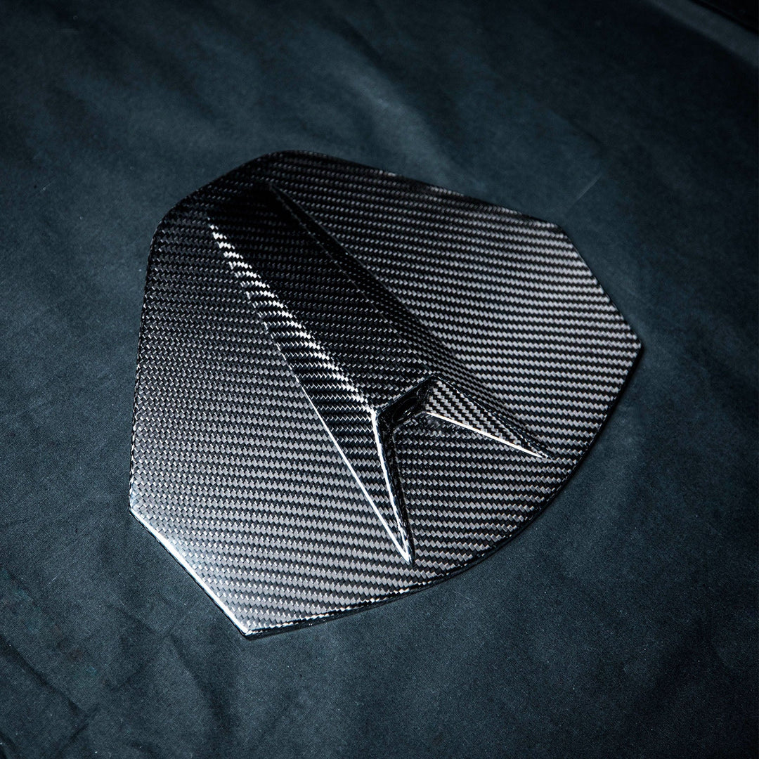 Corvette C8 Carbon Fiber Rear Camera Cover details. Showing the precise details of the CNC&